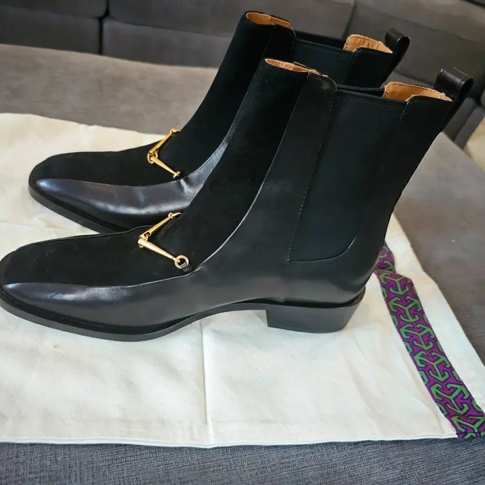 Tory Burch Women's Black Equestrian Link Chelsea Ankle Boots Size 8.5(M)